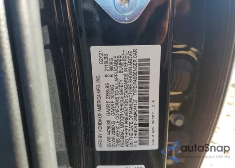 2021 Honda Accord Sport из США, поврежденный, VIN 1HGCV1F34MA044137